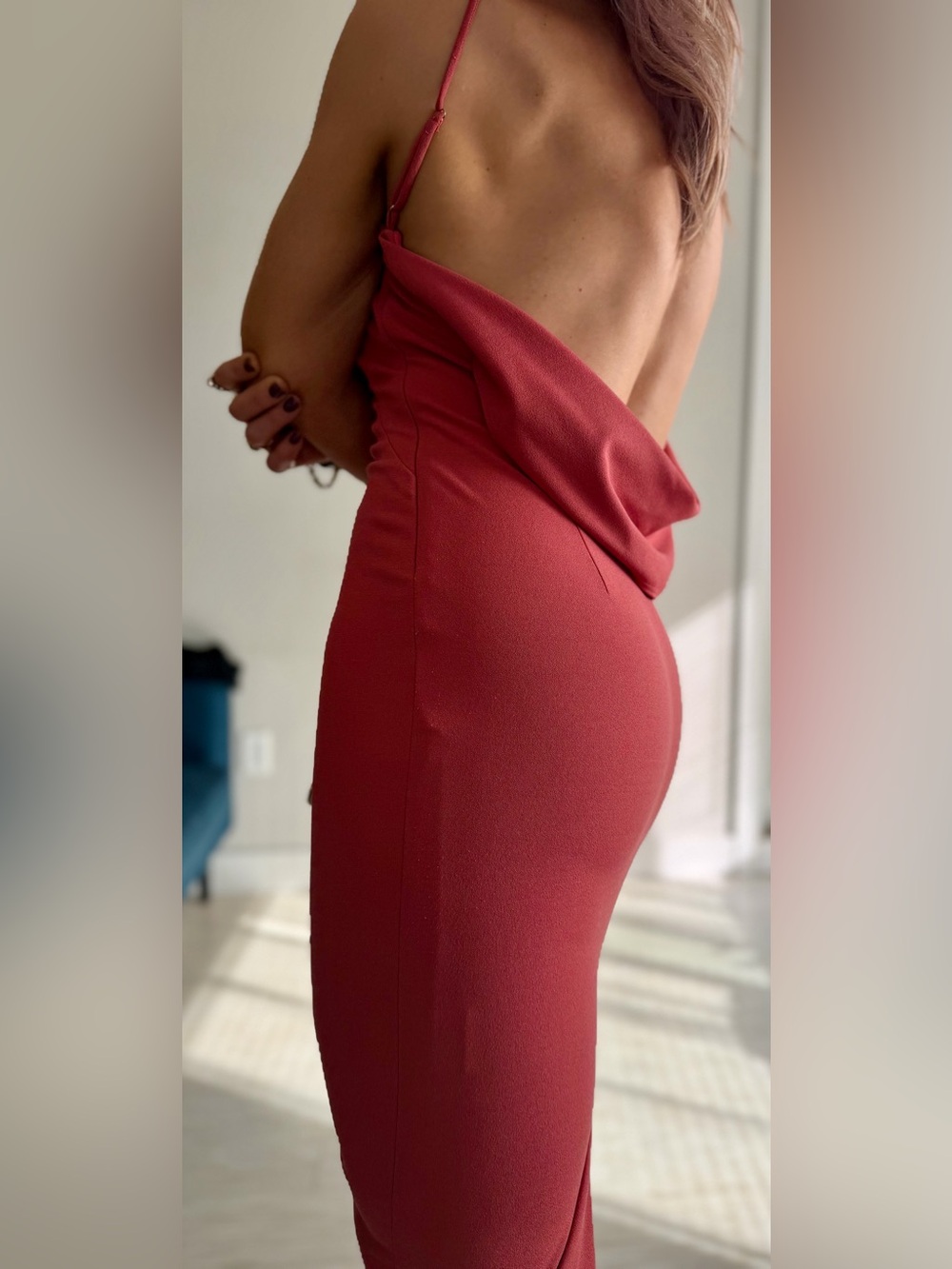 NWOT - Katie May Los Angeles Size S Dusty Rose Open-Back Midi Dress